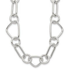 Sterling Silver Polished Triangle Round and Oval Link 17.5 inch Necklace