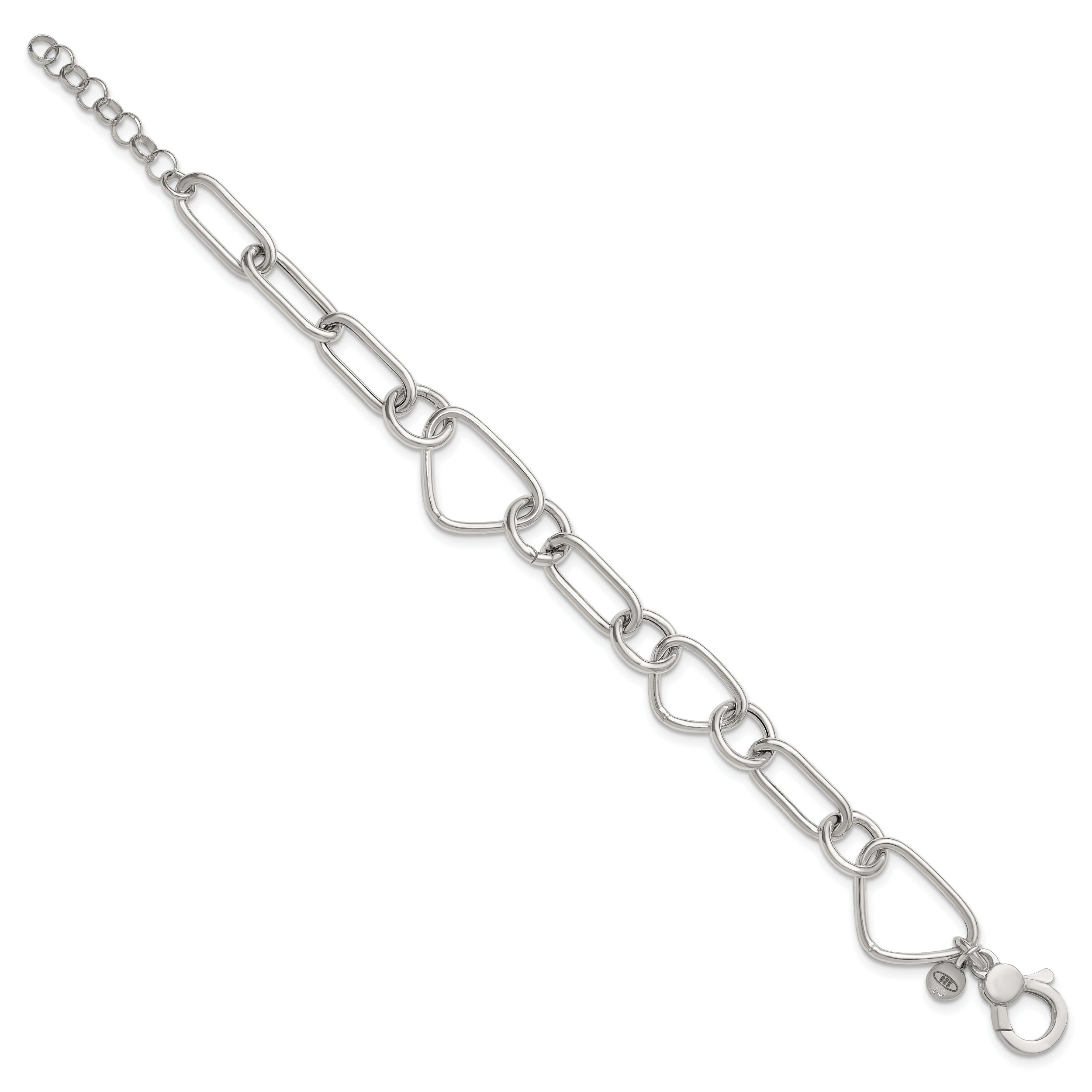 Sterling Silver Polished Triangle Round and Oval Link 8 inch with 1 inch extender Bracelet