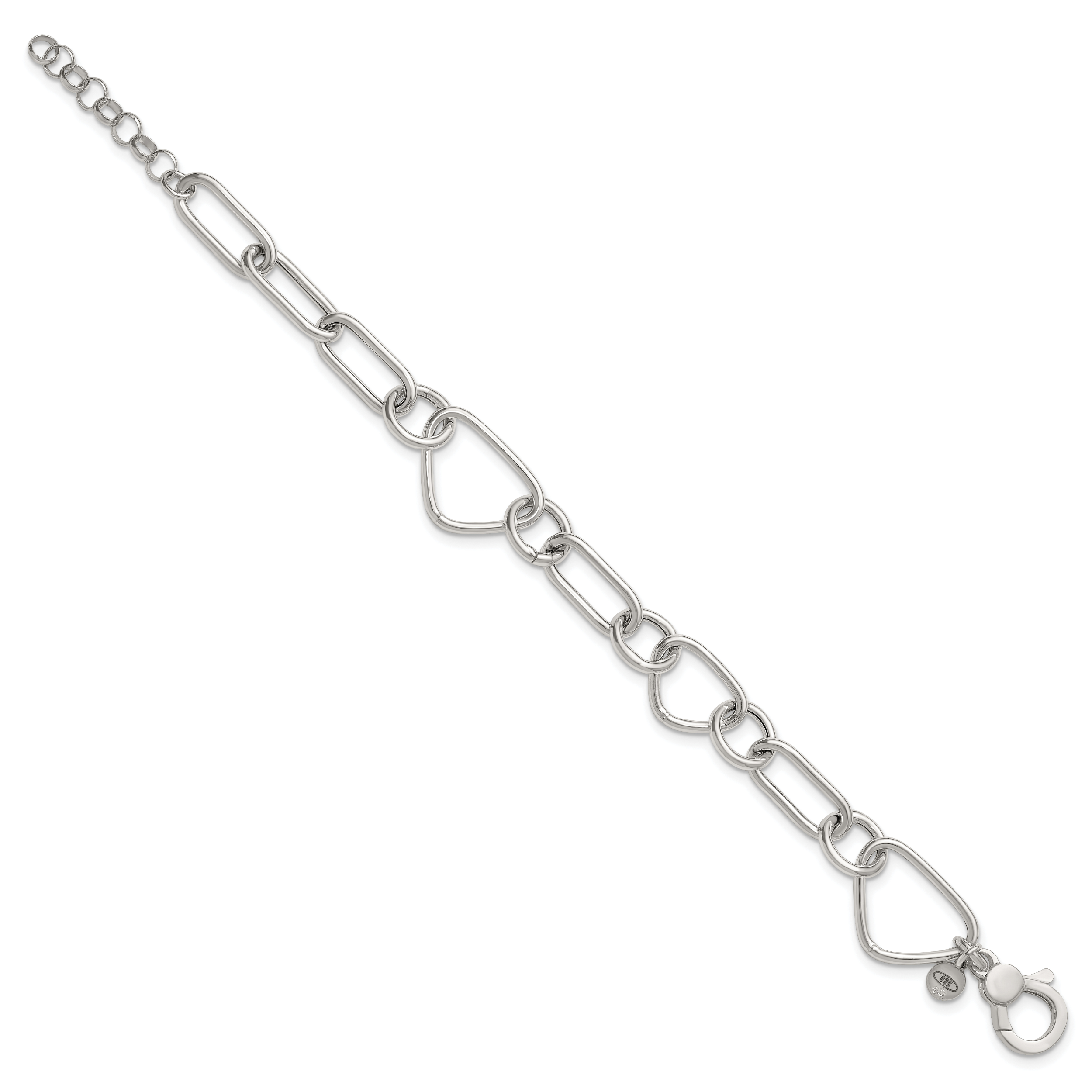 Sterling Silver Polished Triangle Round and Oval Link 8 inch with 1 inch extender Bracelet Secondary image