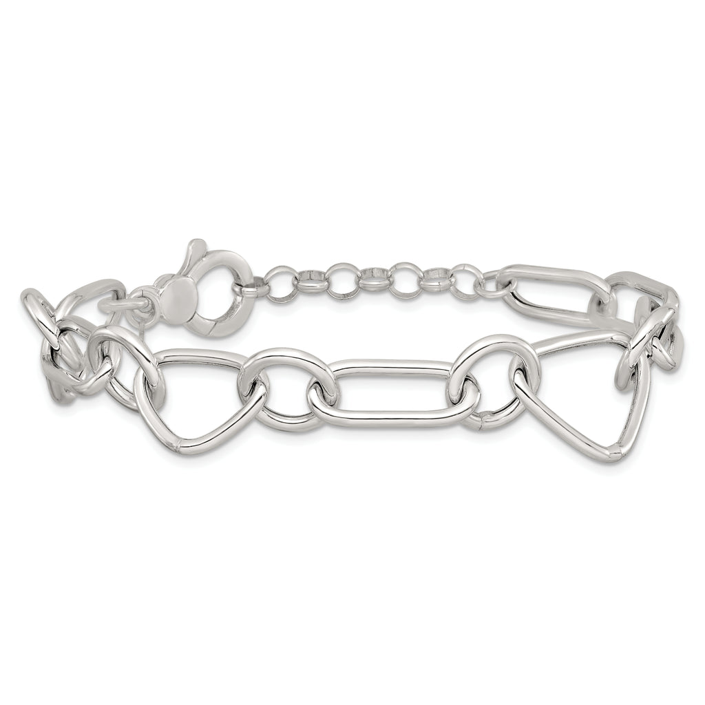 Sterling Silver Polished Triangle Round and Oval Link 8 inch with 1 inch extender Bracelet