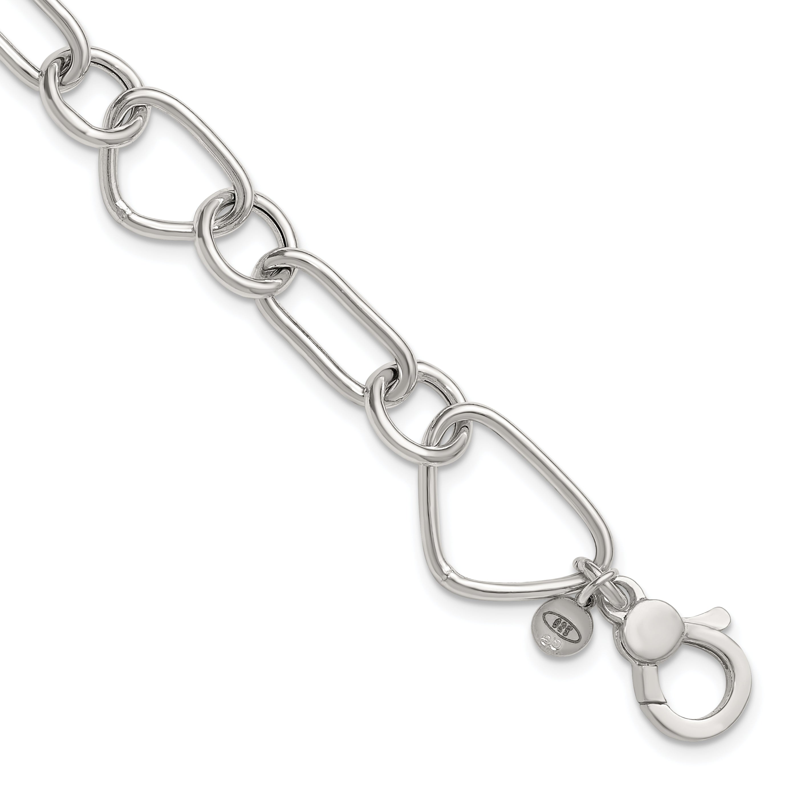 Sterling Silver Polished Triangle Round and Oval Link 8 inch with 1 inch extender Bracelet Main image