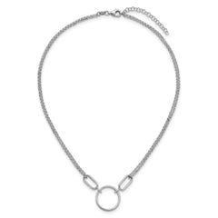 Sterling Silver Rhodium-plated Polished Circle 16 inch with 1 inch extension Necklace