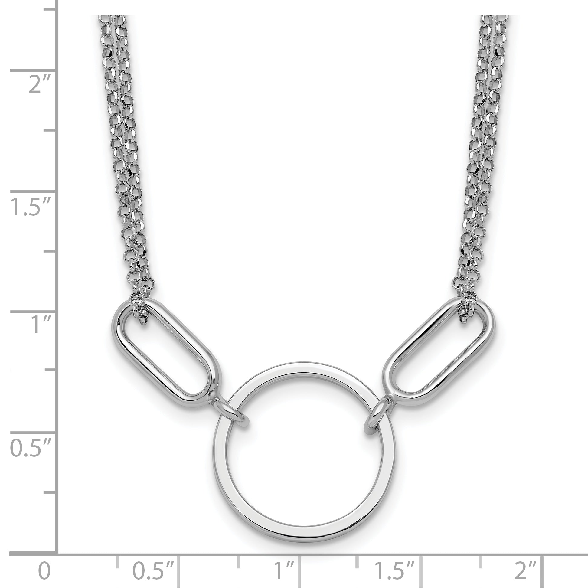 Sterling Silver Rhodium-plated Polished Circle 16 inch with 1 inch extension Necklace