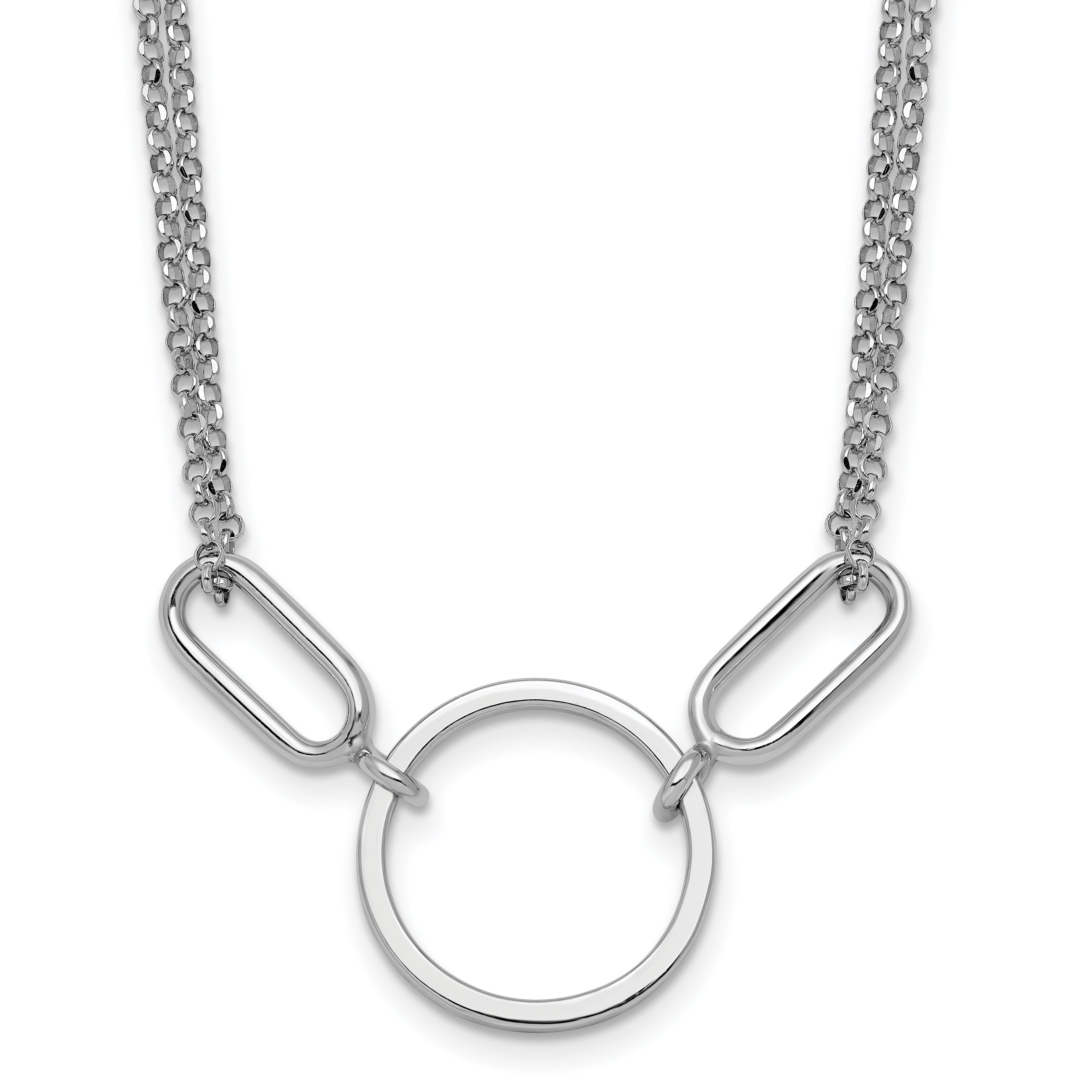 Sterling Silver Rhodium-plated Polished Circle 16 inch with 1 inch extension Necklace