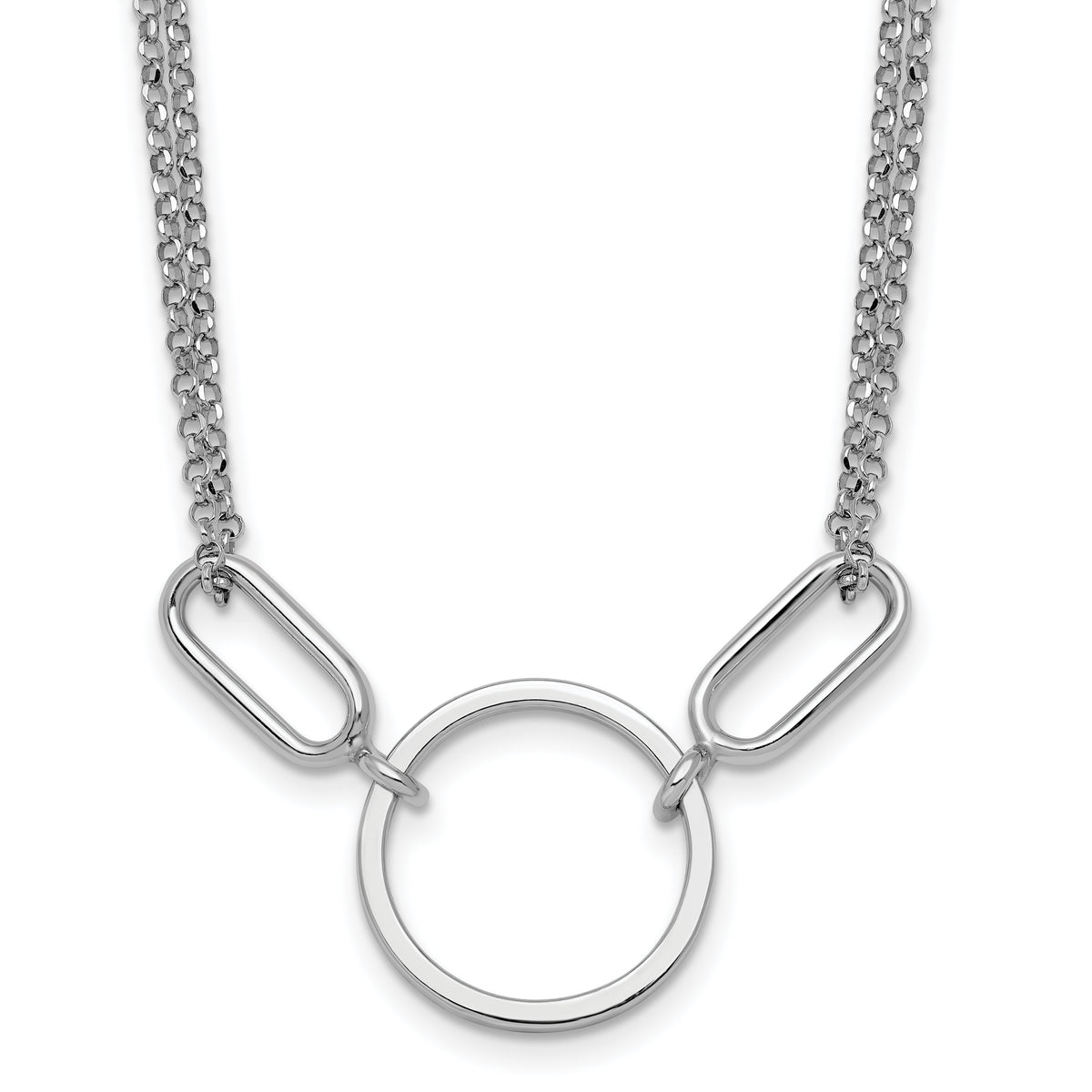 Sterling Silver Rhodium-plated Polished Circle 16 inch with 1 inch extension Necklace