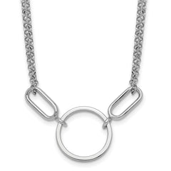 Sterling Silver Rhodium-plated Polished Circle 16 inch with 1 inch extension Necklace