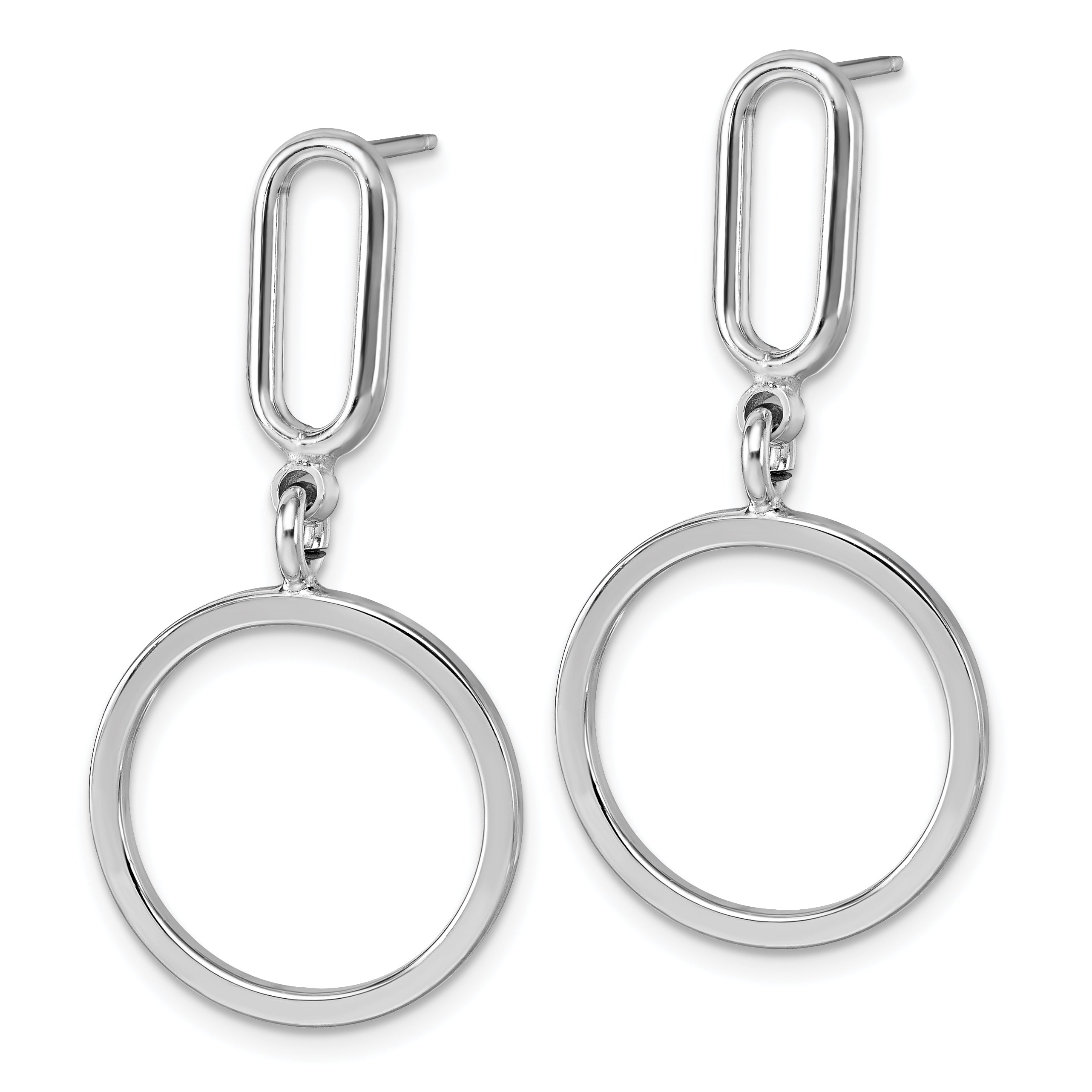 Sterling Silver Rhodium-plated Polished Circle Post Dangle Earrings Secondary image