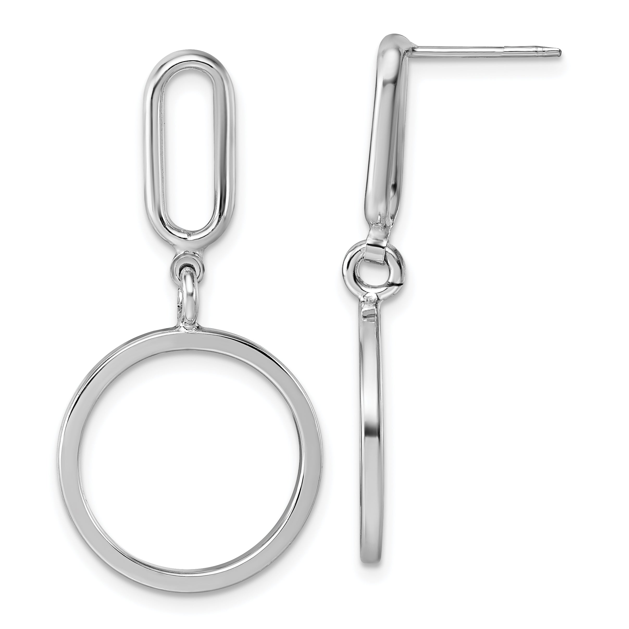Sterling Silver Rhodium-plated Polished Circle Post Dangle Earrings Main image
