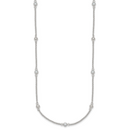 Sterling Silver Polished and Beaded CZ 16.75 inch with 0.5 inch Extension Necklace