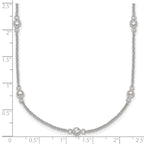 Sterling Silver Polished and Beaded CZ 16.75 inch with 0.5 inch Extension Necklace