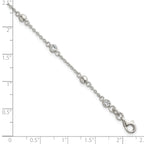 Sterling Silver Polished and Beaded CZ 6.75 inch with 0.5 inch Extension Bracelet