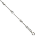 Sterling Silver Polished and Beaded CZ 6.75 inch with 0.5 inch Extension Bracelet