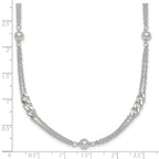 Sterling Silver Polished and Beaded Fancy Double-Strand Link 17.5 inch Necklace