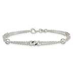 Sterling Silver Polished and Beaded Fancy Double-Strand Link 7.25 inch Bracelet
