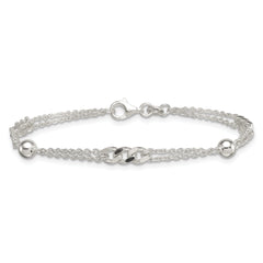 Sterling Silver Polished and Beaded Fancy Double-Strand Link 7.25 inch Bracelet