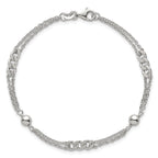Sterling Silver Polished and Beaded Fancy Double-Strand Link 7.25 inch Bracelet