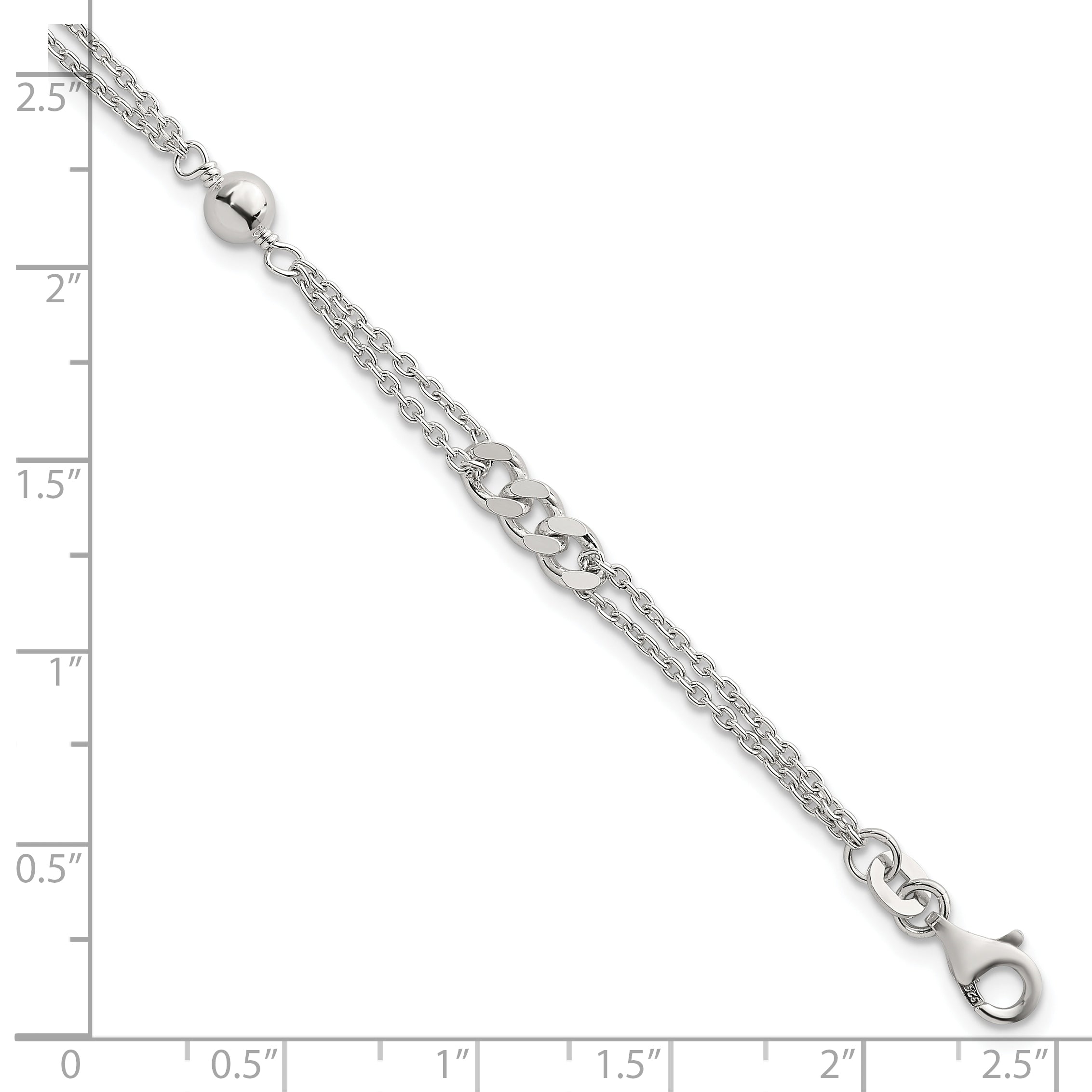 Sterling Silver Polished and Beaded Fancy Double-Strand Link 7.25 inch Bracelet