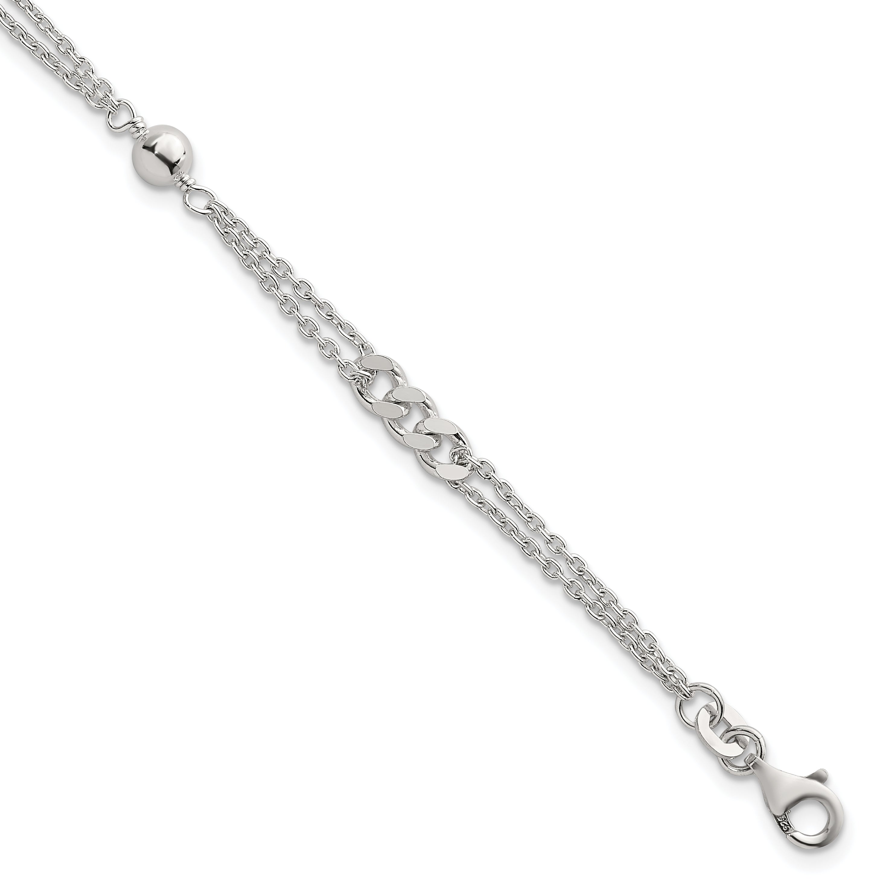 Sterling Silver Polished and Beaded Fancy Double-Strand Link 7.25 inch Bracelet Main image