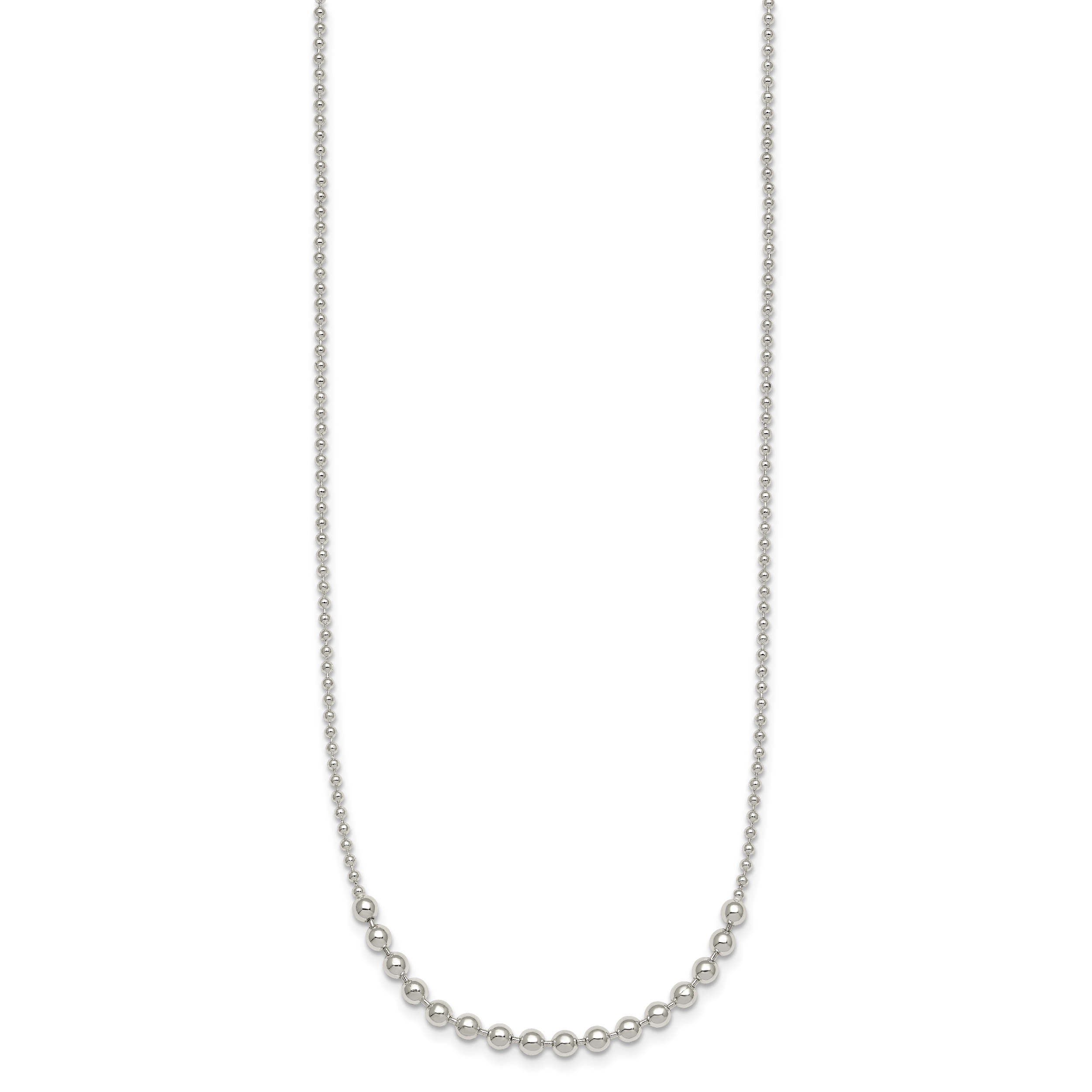 Sterling Silver Polished Center Beaded 18 Inch Necklace Secondary image
