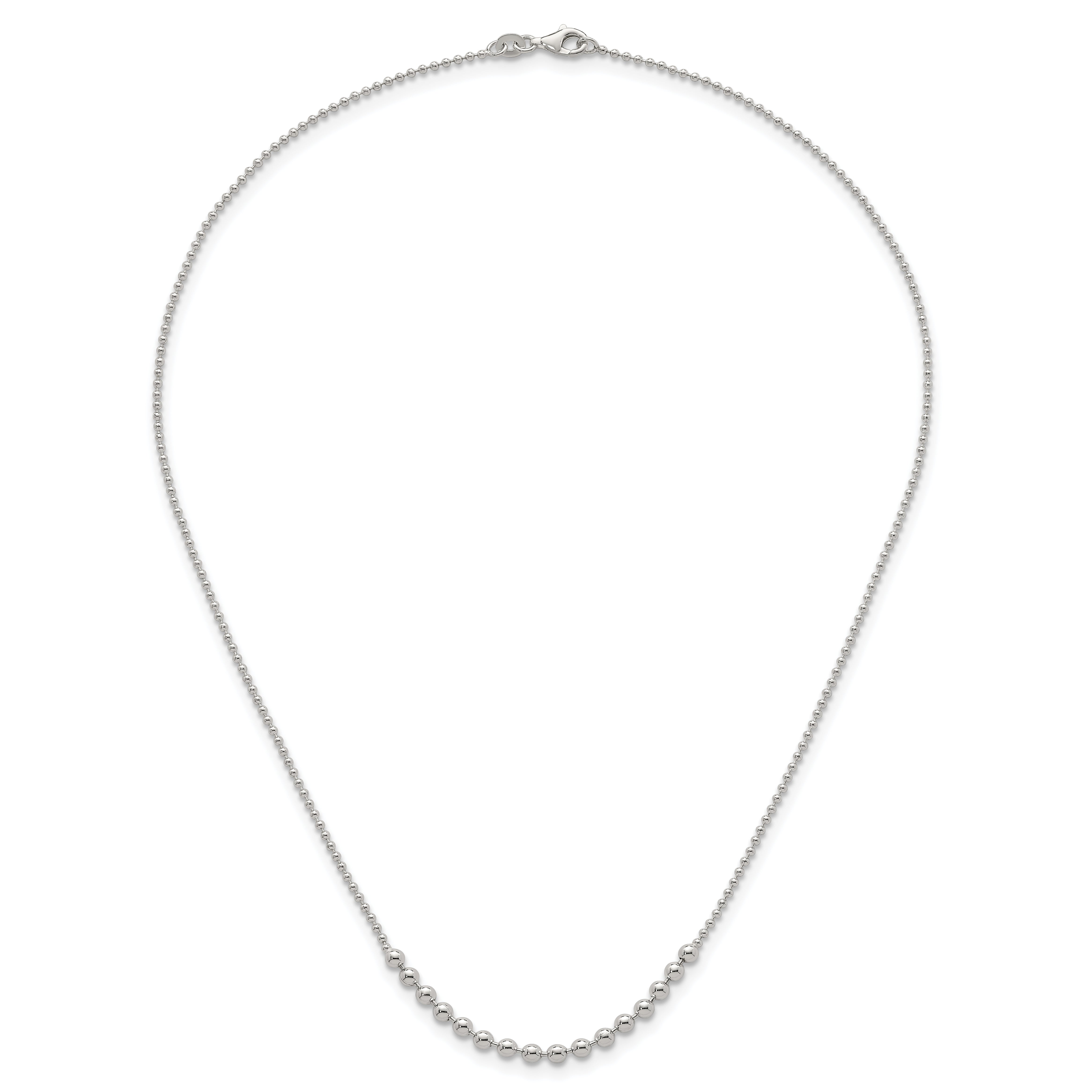 Sterling Silver Polished Center Beaded 18 Inch Necklace