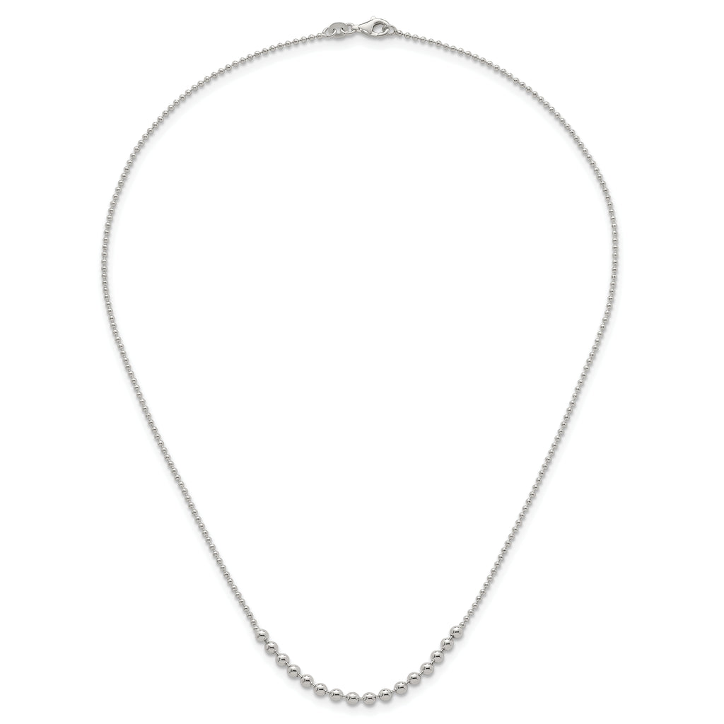 Sterling Silver Polished Center Beaded 18 Inch Necklace