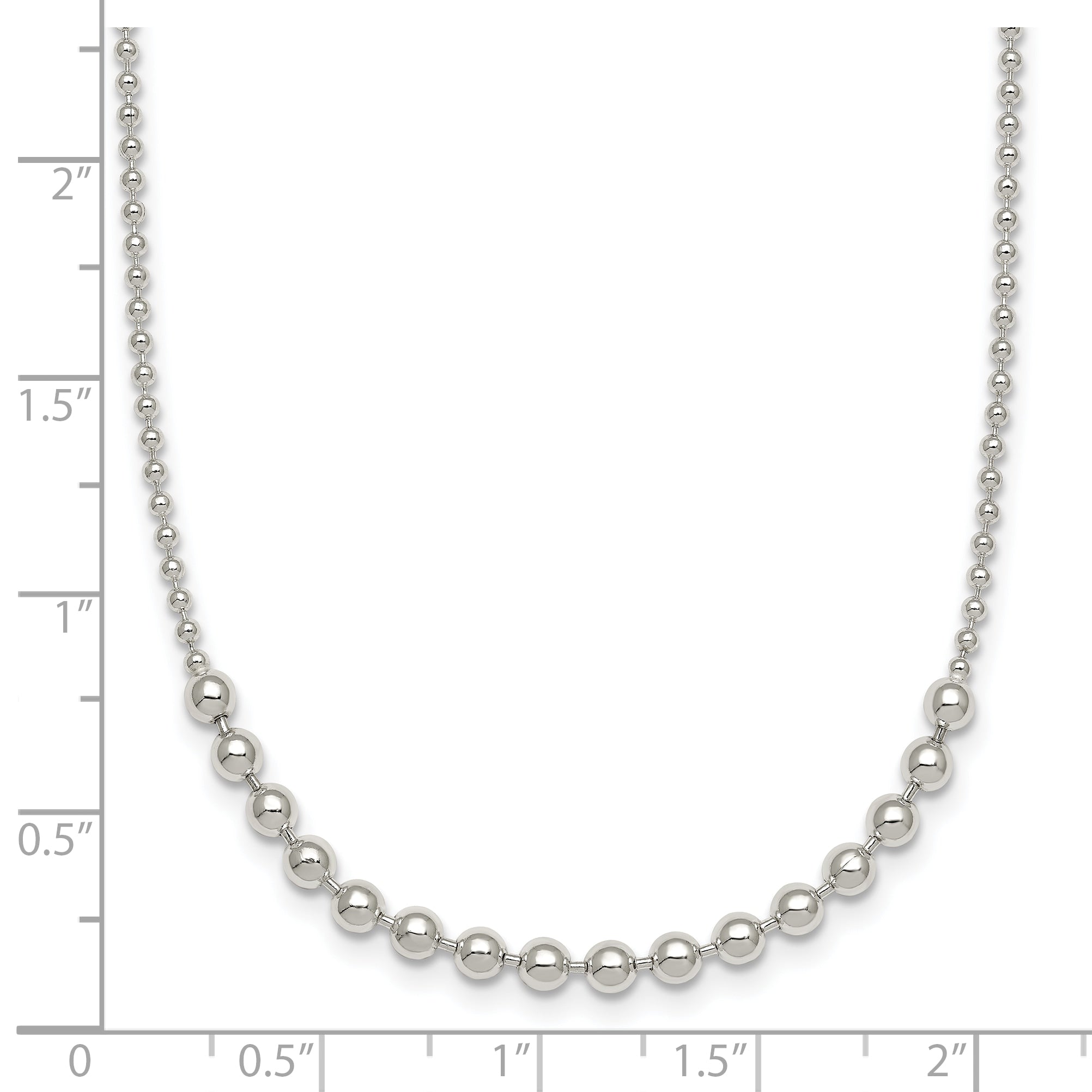 Sterling Silver Polished Center Beaded 18 Inch Necklace