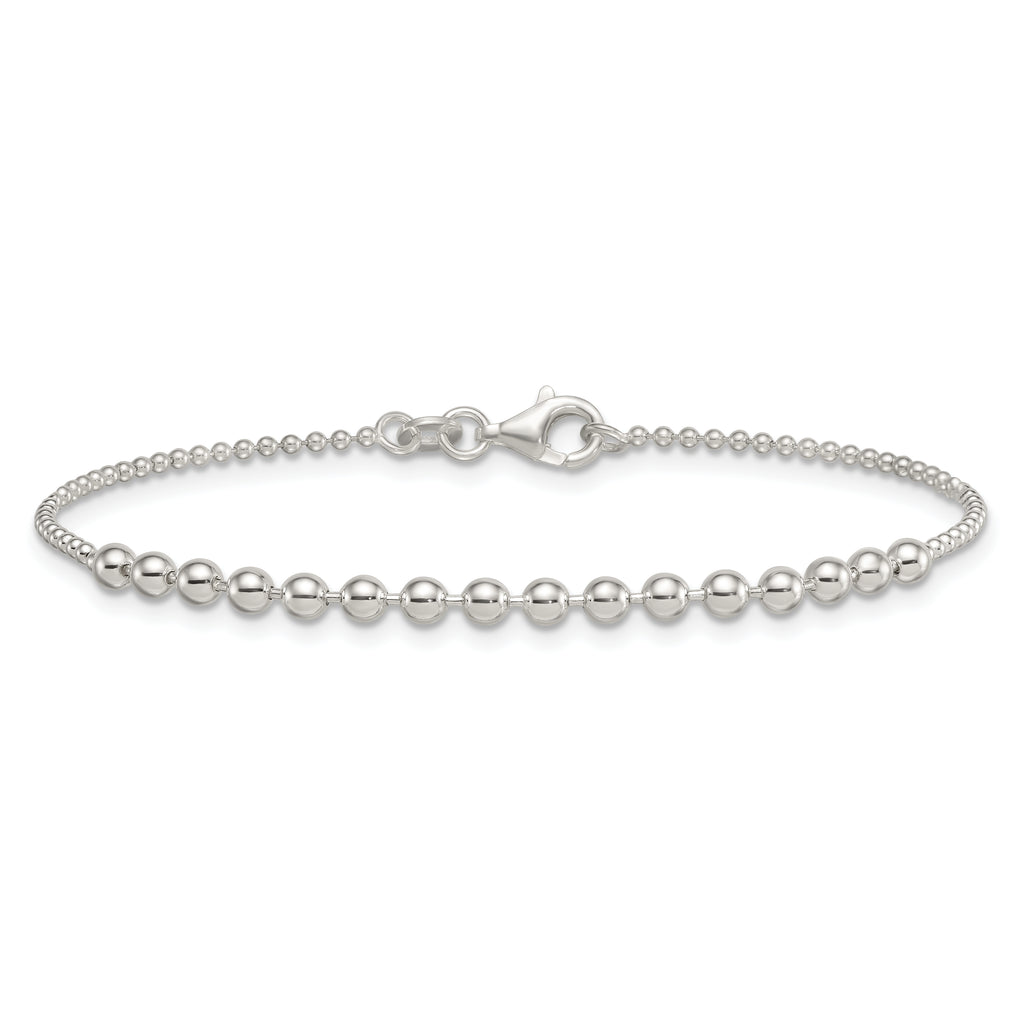 Sterling Silver Polished Center Beaded 7.5 Inch Bracelet
