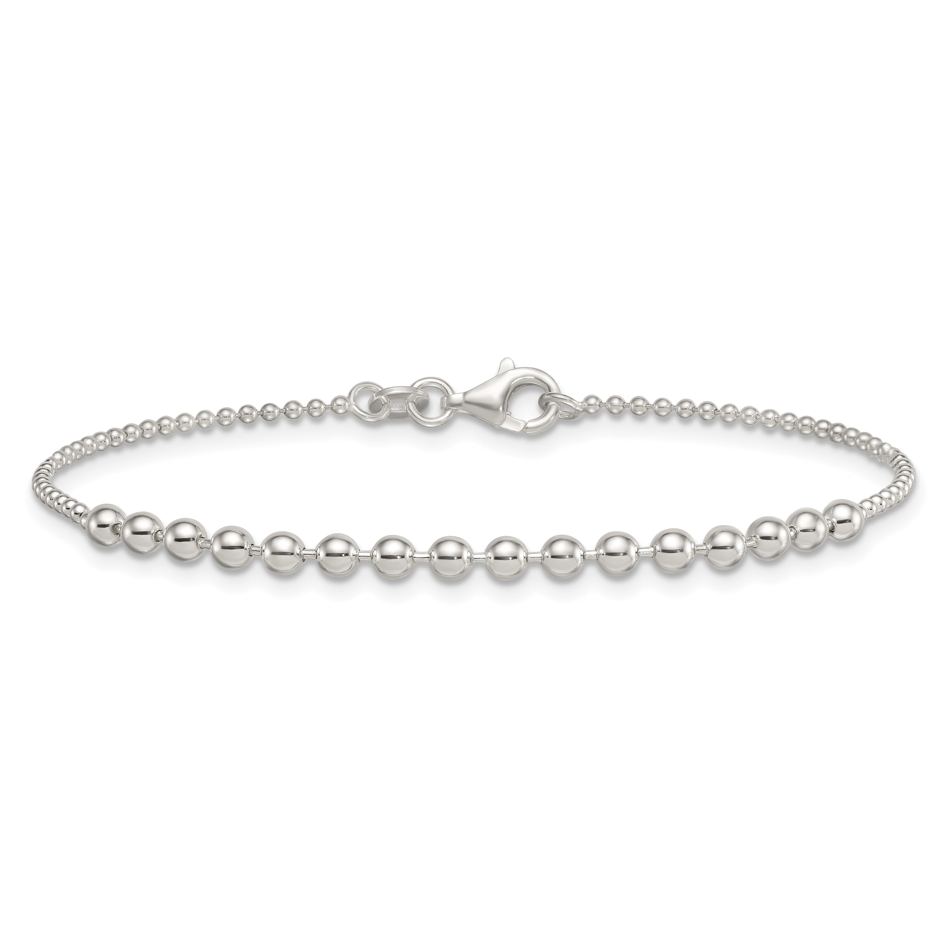 Sterling Silver Polished Center Beaded 7.5 Inch Bracelet