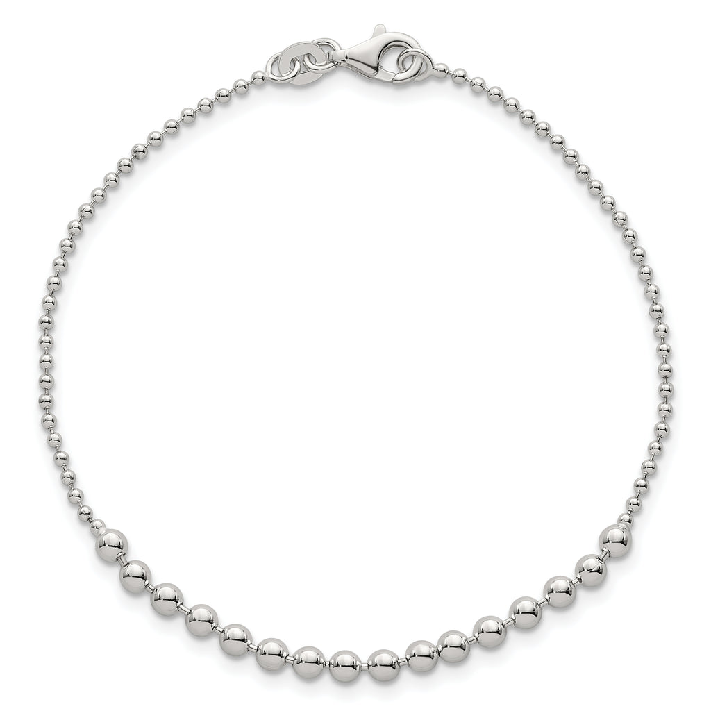 Sterling Silver Polished Center Beaded 7.5 Inch Bracelet