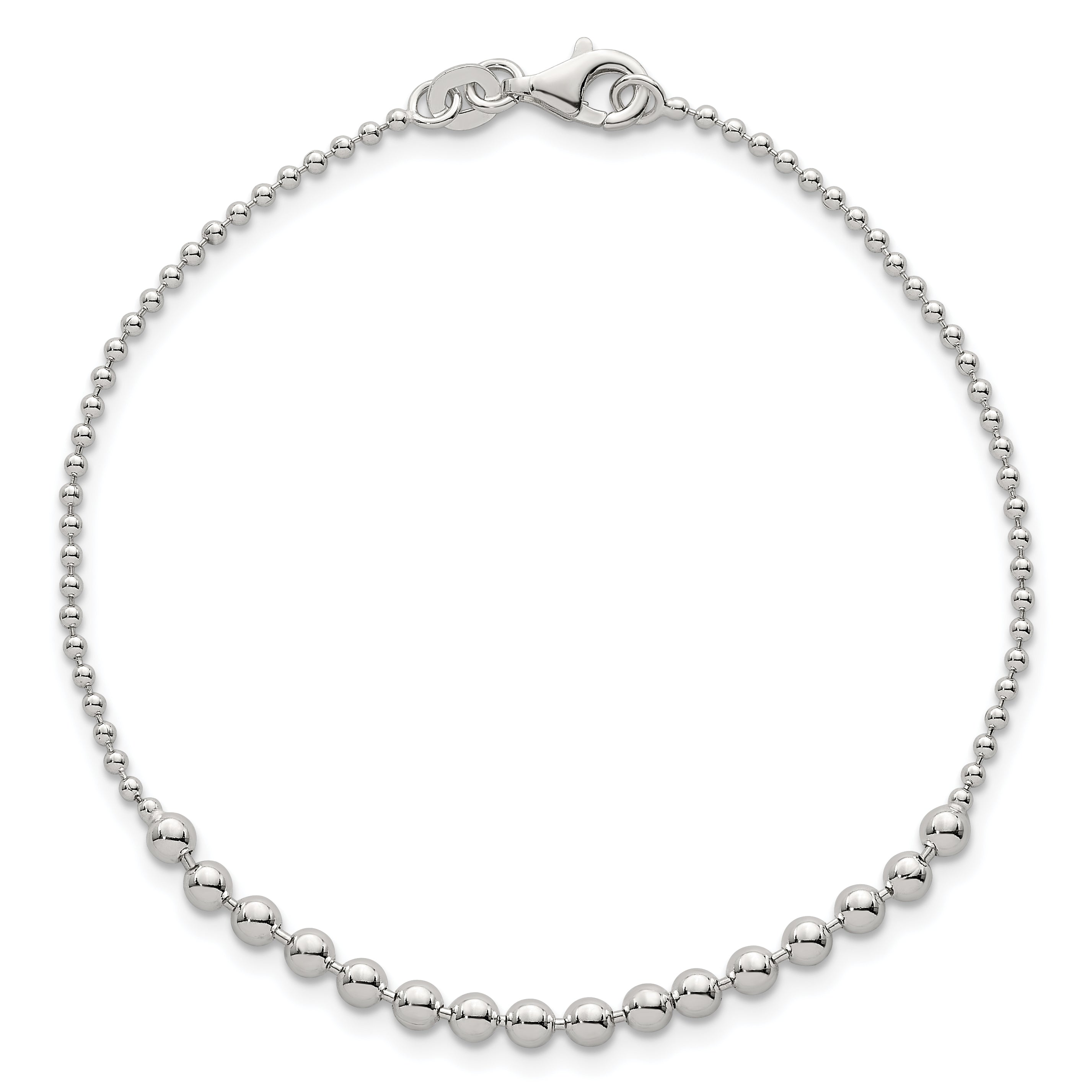 Sterling Silver Polished Center Beaded 7.5 Inch Bracelet