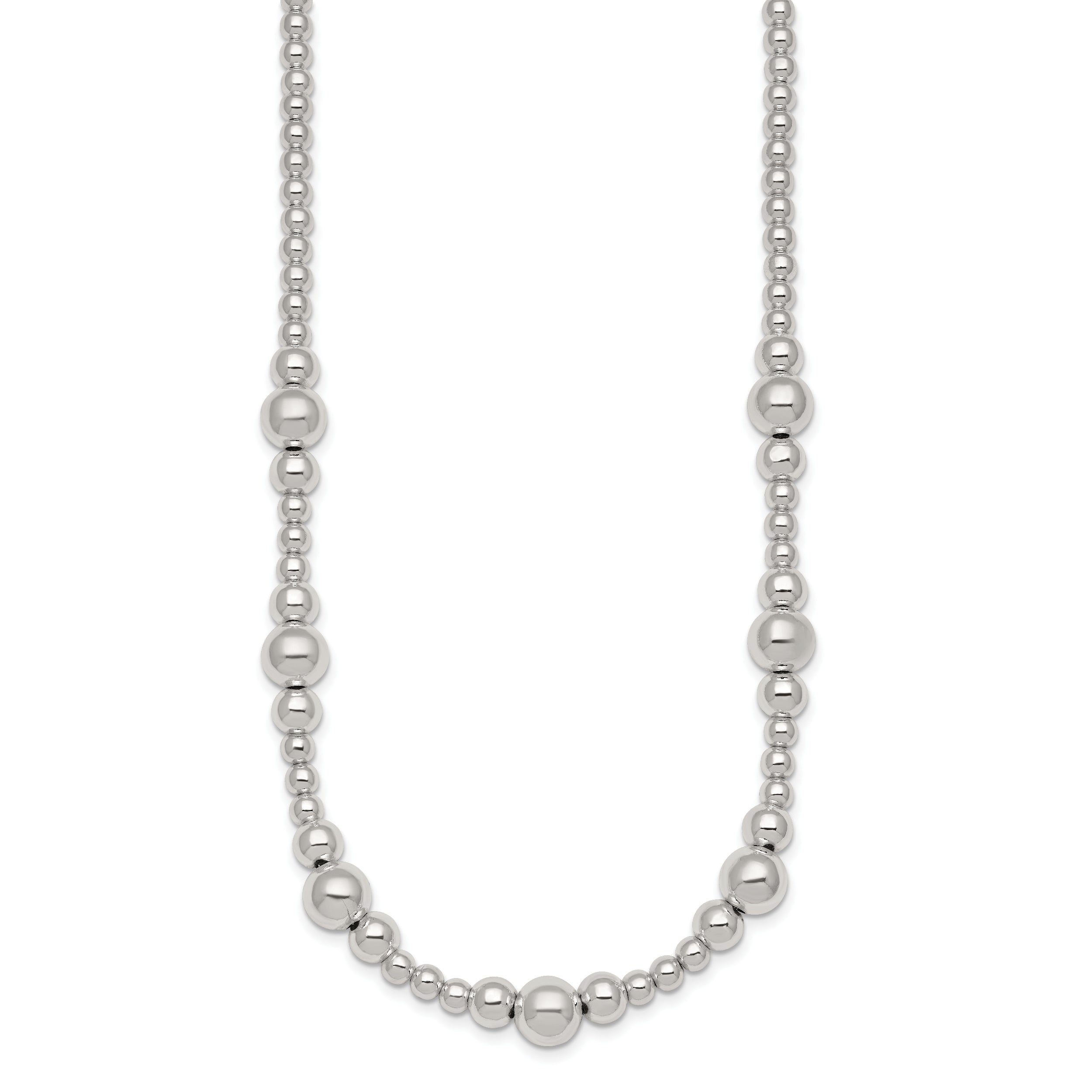 Sterling Silver Polished and Multi-Size Beads 17 Inch Necklace