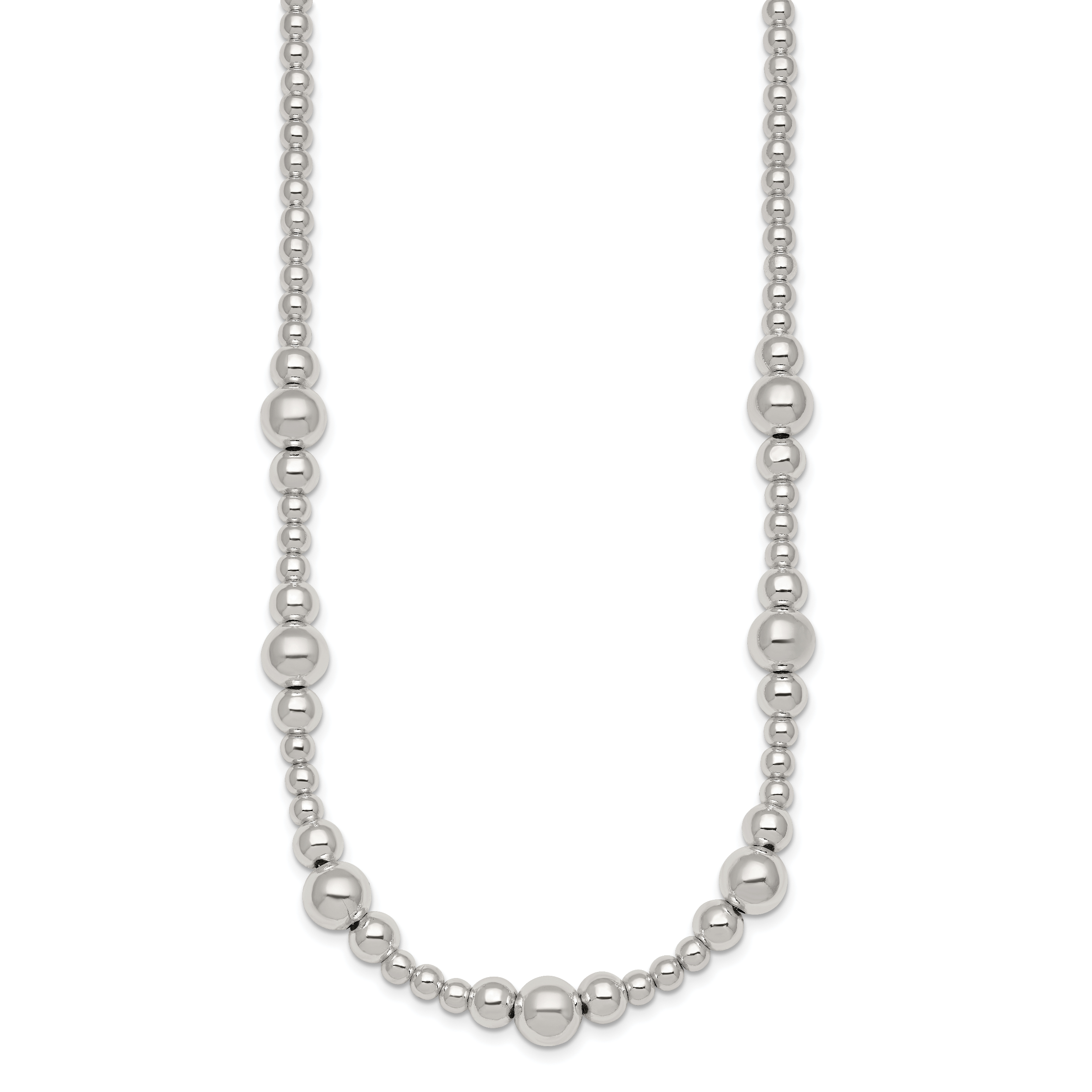 Sterling Silver Polished and Multi-Size Beads 17 Inch Necklace Secondary image