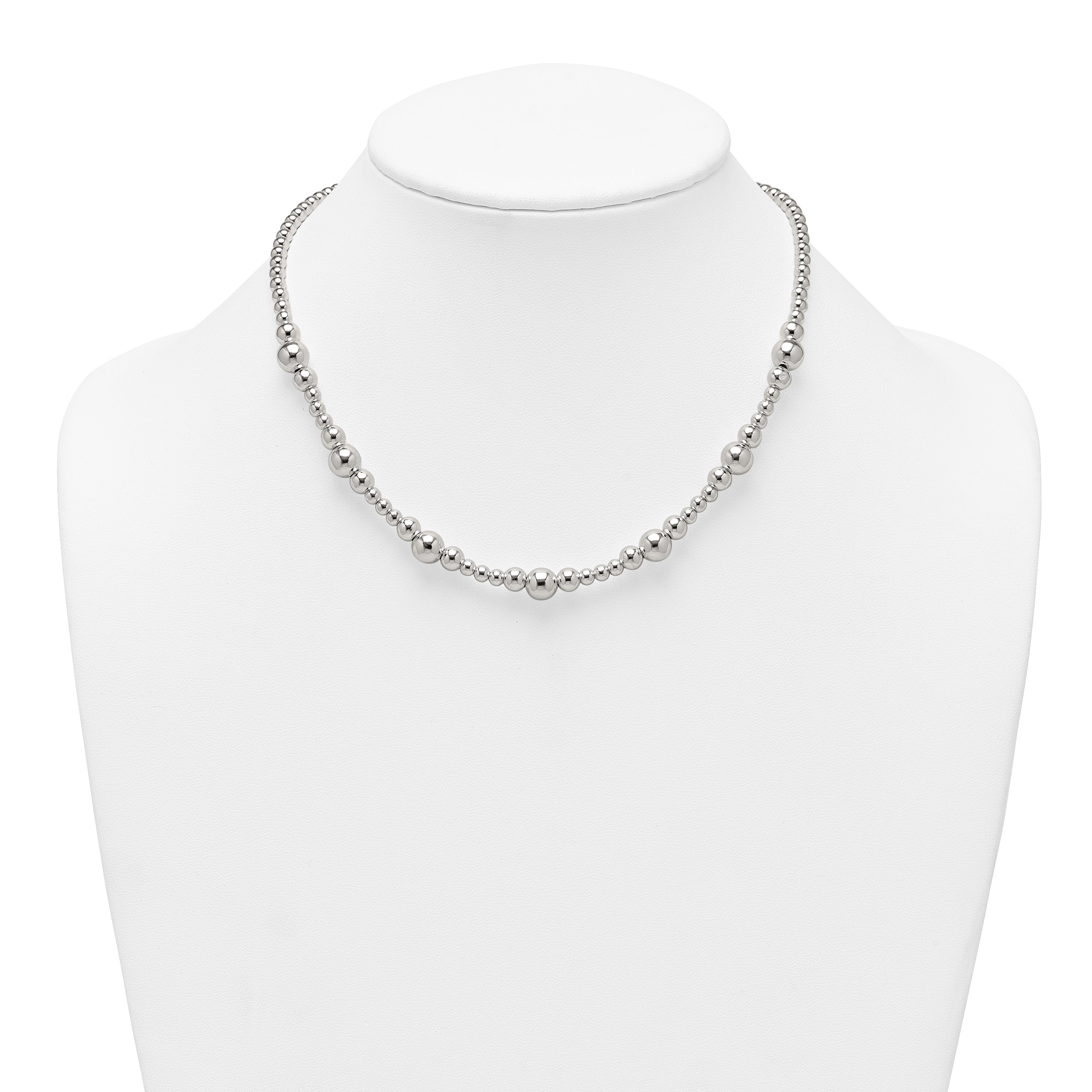 Sterling Silver Polished and Multi-Size Beads 17 Inch Necklace