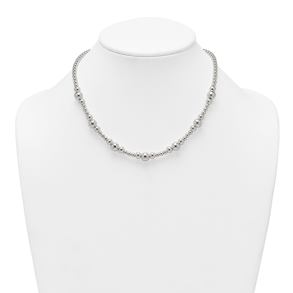 Sterling Silver Polished and Multi-Size Beads 17 Inch Necklace