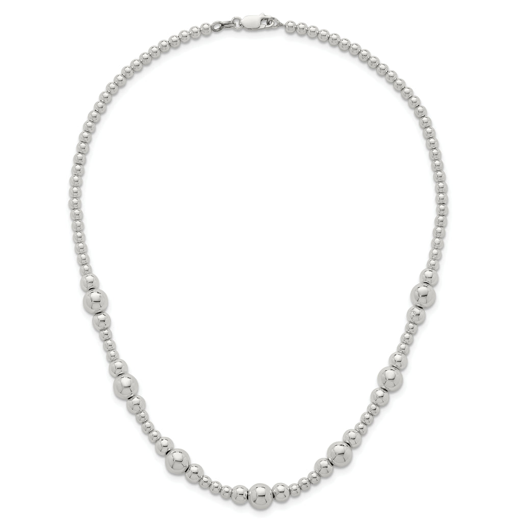 Sterling Silver Polished and Multi-Size Beads 17 Inch Necklace