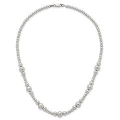 Sterling Silver Polished and Multi-Size Beads 17 Inch Necklace