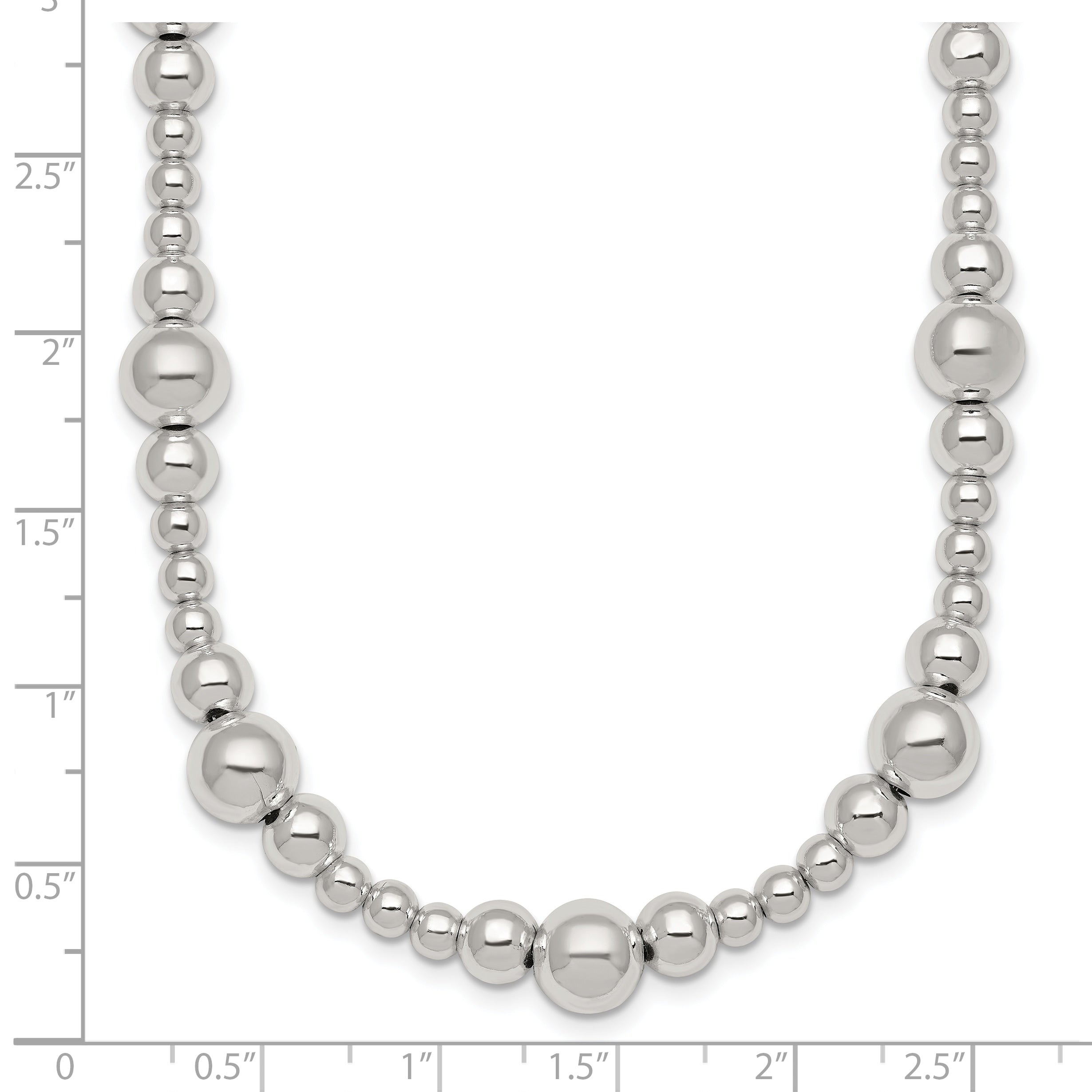 Sterling Silver Polished and Multi-Size Beads 17 Inch Necklace