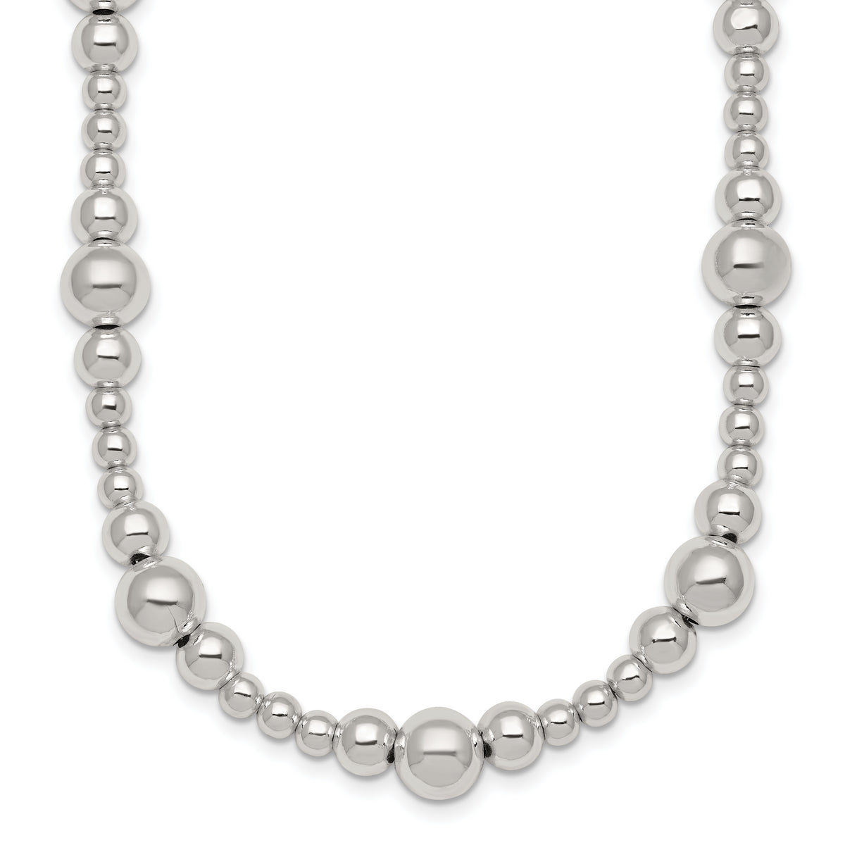 Sterling Silver Polished and Multi-Size Beads 17 Inch Necklace