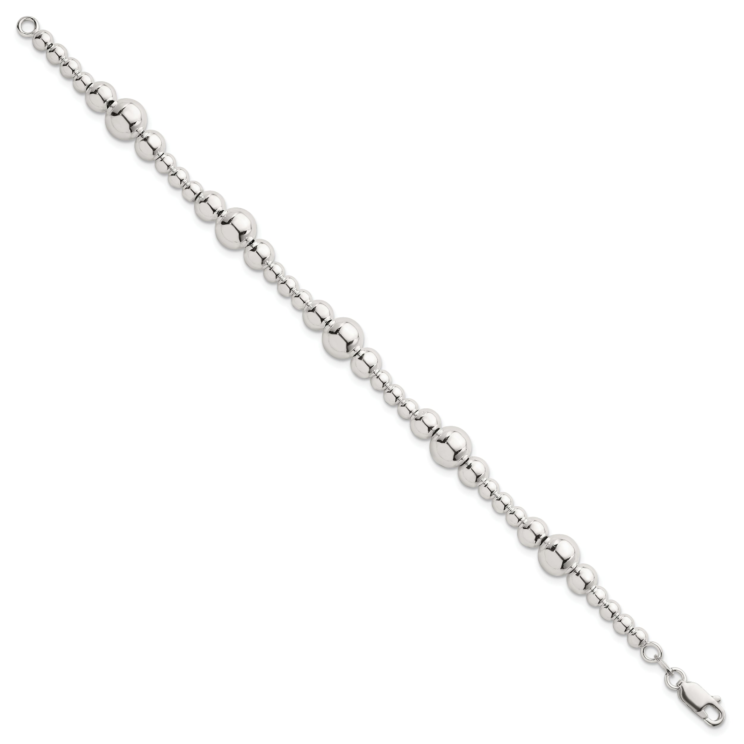 Sterling Silver Polished and Multi-Size Beads 7.5 Inch Bracelet