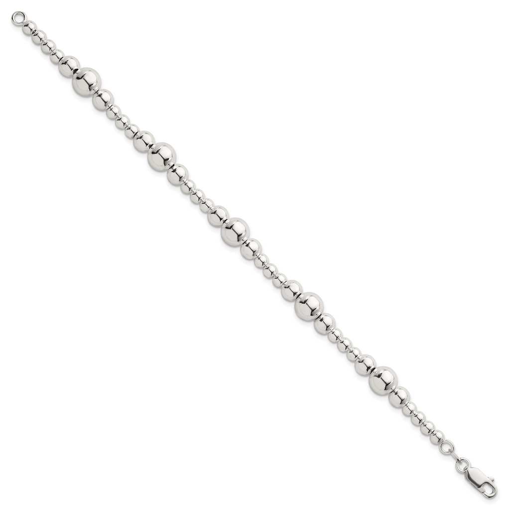Sterling Silver Polished and Multi-Size Beads 7.5 Inch Bracelet