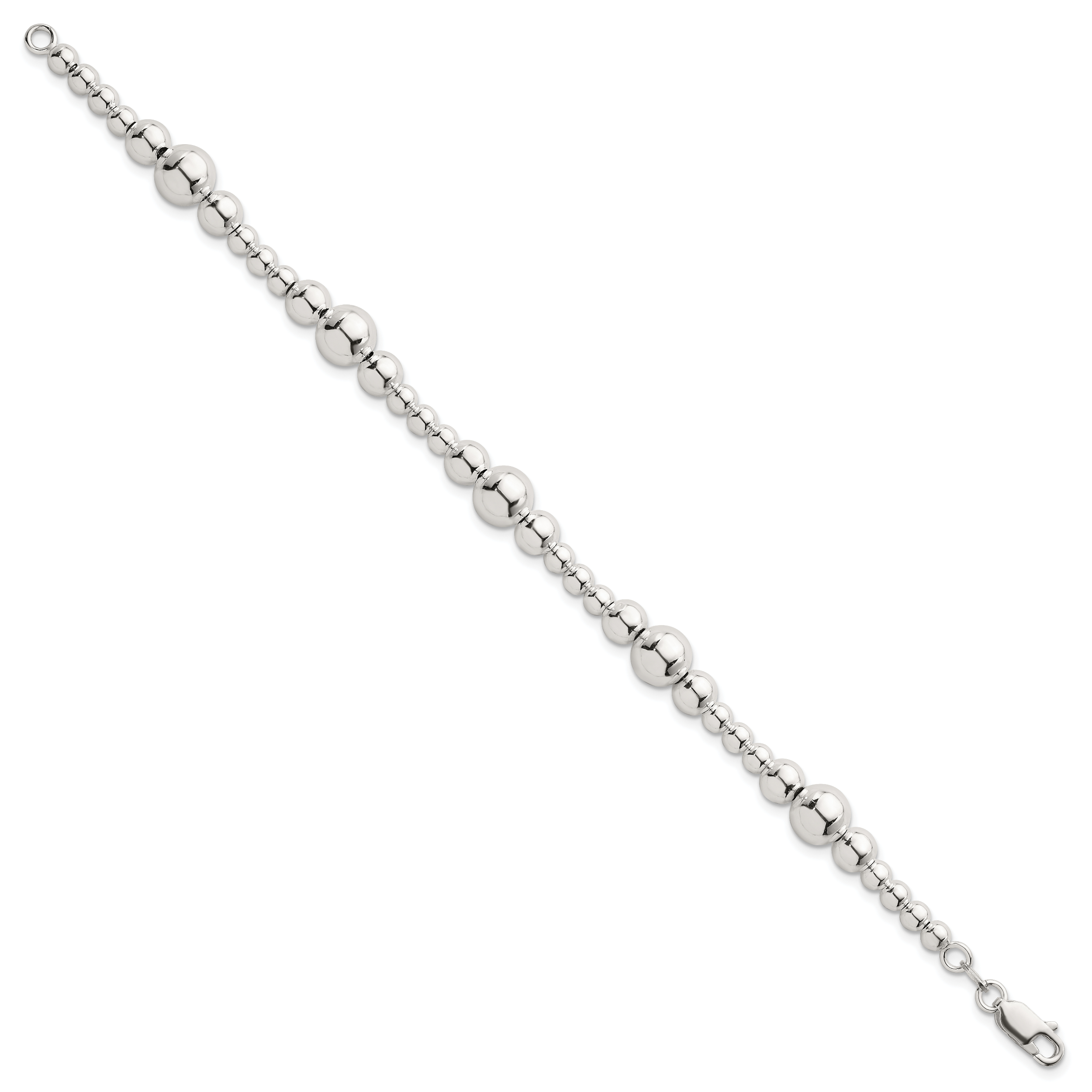 Sterling Silver Polished and Multi-Size Beads 7.5 Inch Bracelet