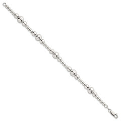 Sterling Silver Polished and Multi-Size Beads 7.5 Inch Bracelet