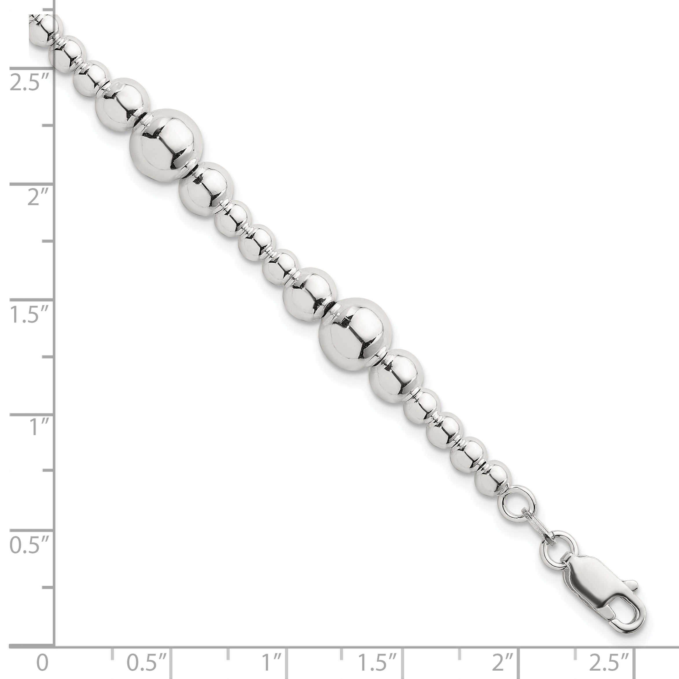 Sterling Silver Polished and Multi-Size Beads 7.5 Inch Bracelet