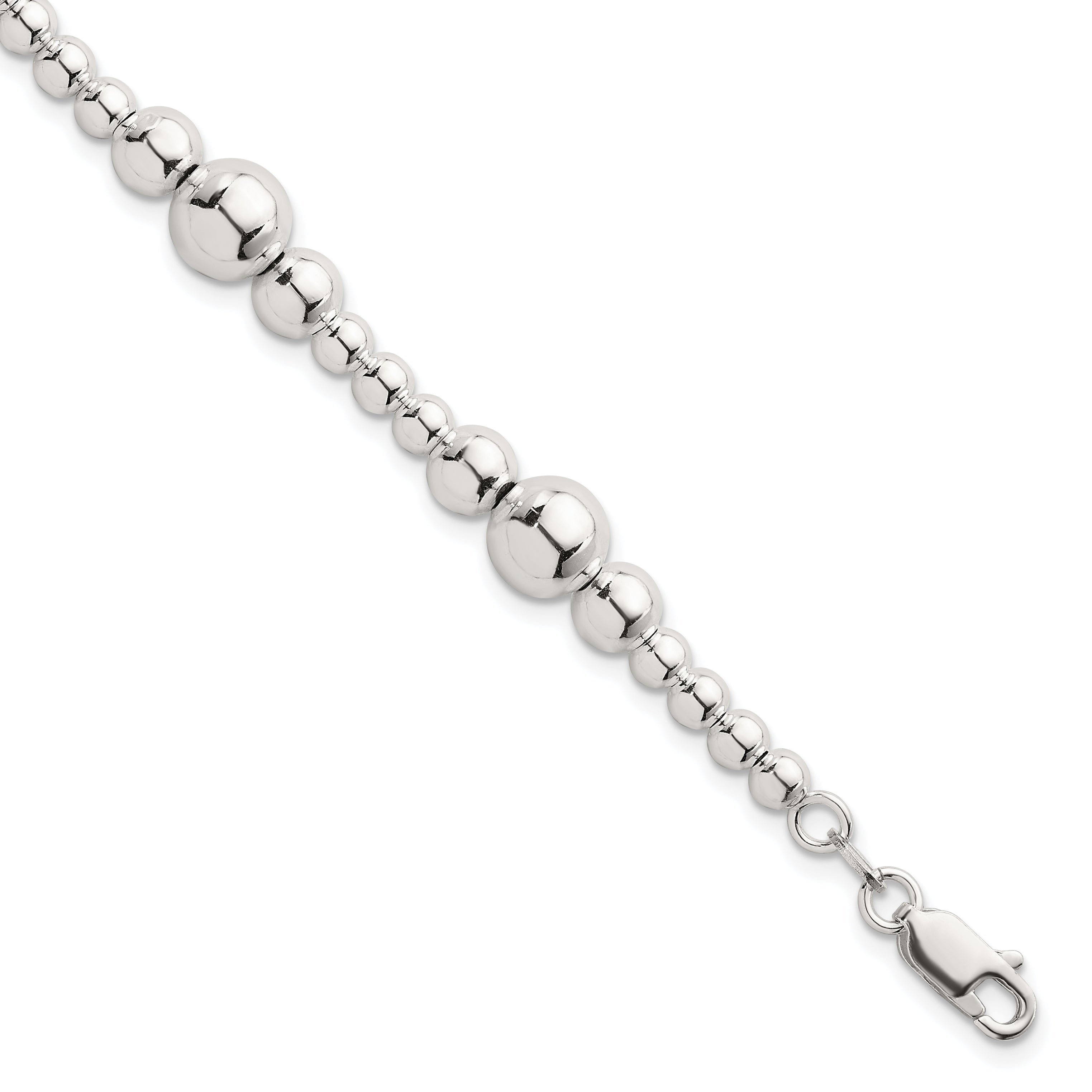 Sterling Silver Polished and Multi-Size Beads 7.5 Inch Bracelet Main image