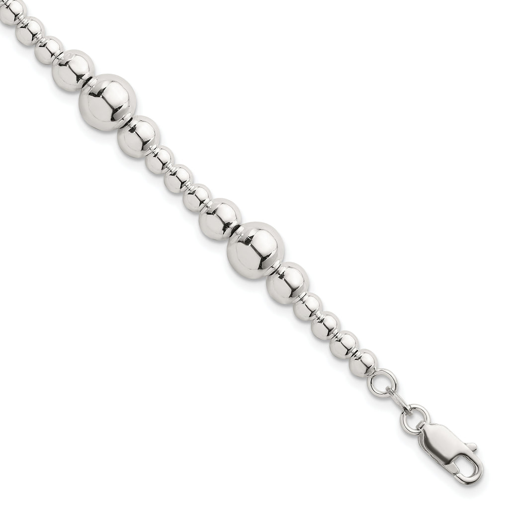 Sterling Silver Polished and Multi-Size Beads 7.5 Inch Bracelet