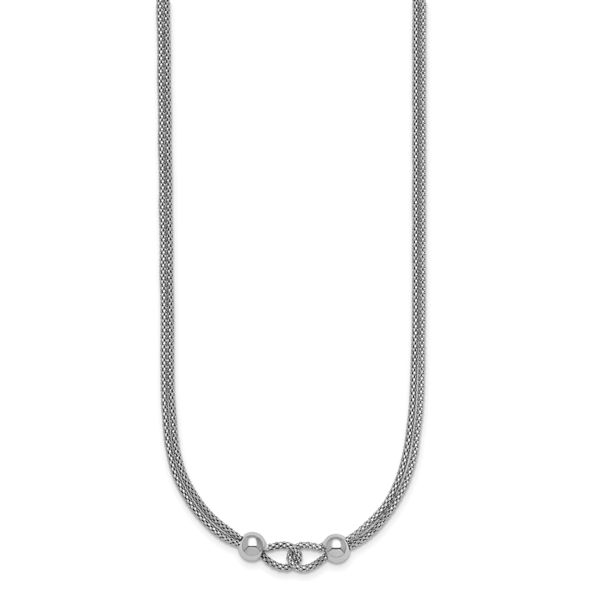 Sterling Silver Rhodium-plated Polished Beads Double Strand Mesh 16 inch with 2 inch Extender Necklace Secondary image
