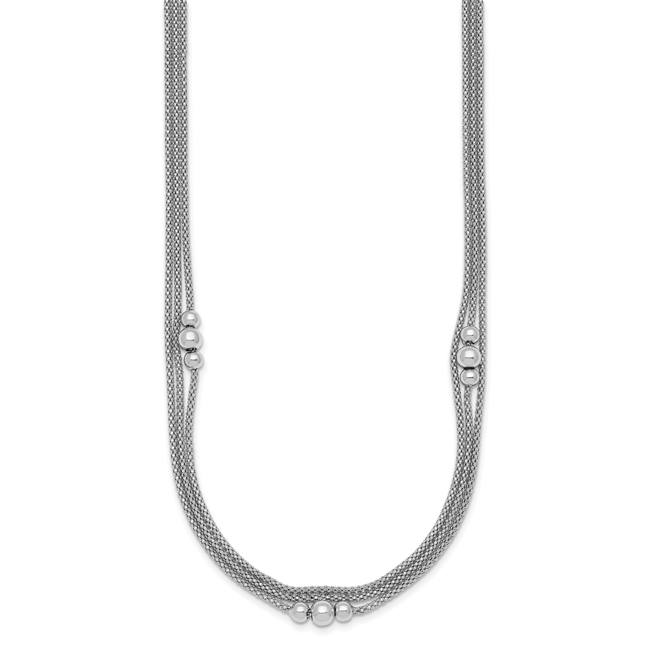 Sterling Silver Rhodium-plated Beaded Triple Strand Mesh 17 inch with 1 inch Extension Necklace Secondary image