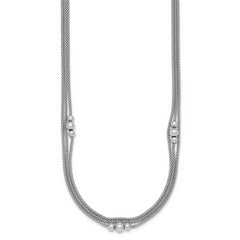 Sterling Silver Rhodium-plated Beaded Triple Strand Mesh 17 inch with 1 inch Extension Necklace