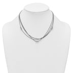 Sterling Silver Rhodium-plated Beaded Triple Strand Mesh 17 inch with 1 inch Extension Necklace