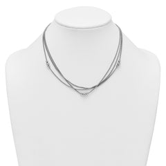 Sterling Silver Rhodium-plated Beaded Triple Strand Mesh 17 inch with 1 inch Extension Necklace